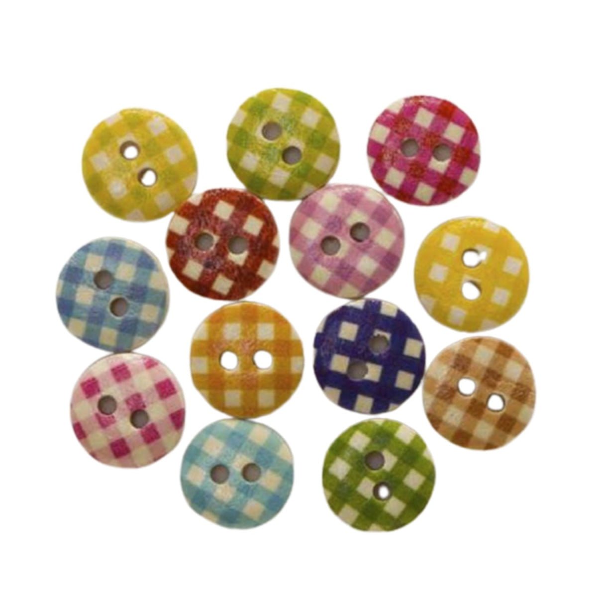 50pcs 11-18mm Grid Pattern Wooden Buttons Sewing Scrapbooking Clothing Crafts Wood Button - 11.5mm - Asia Sell