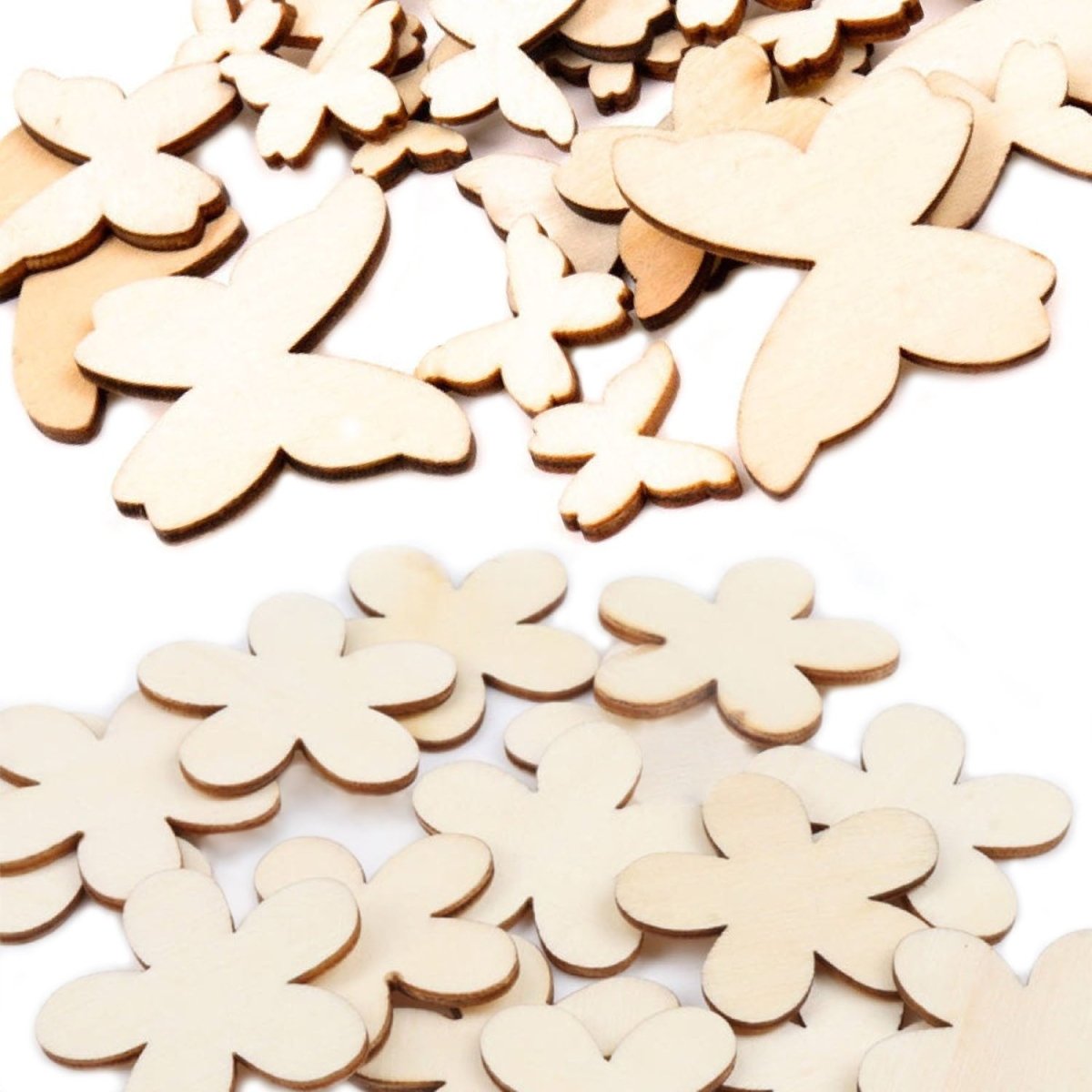 50pcs 15-40mm Natural Wooden Flower Butterfly Shape Blanks Forms Scrapbooking Crafts Sketching - 15mm Flowers - Asia Sell