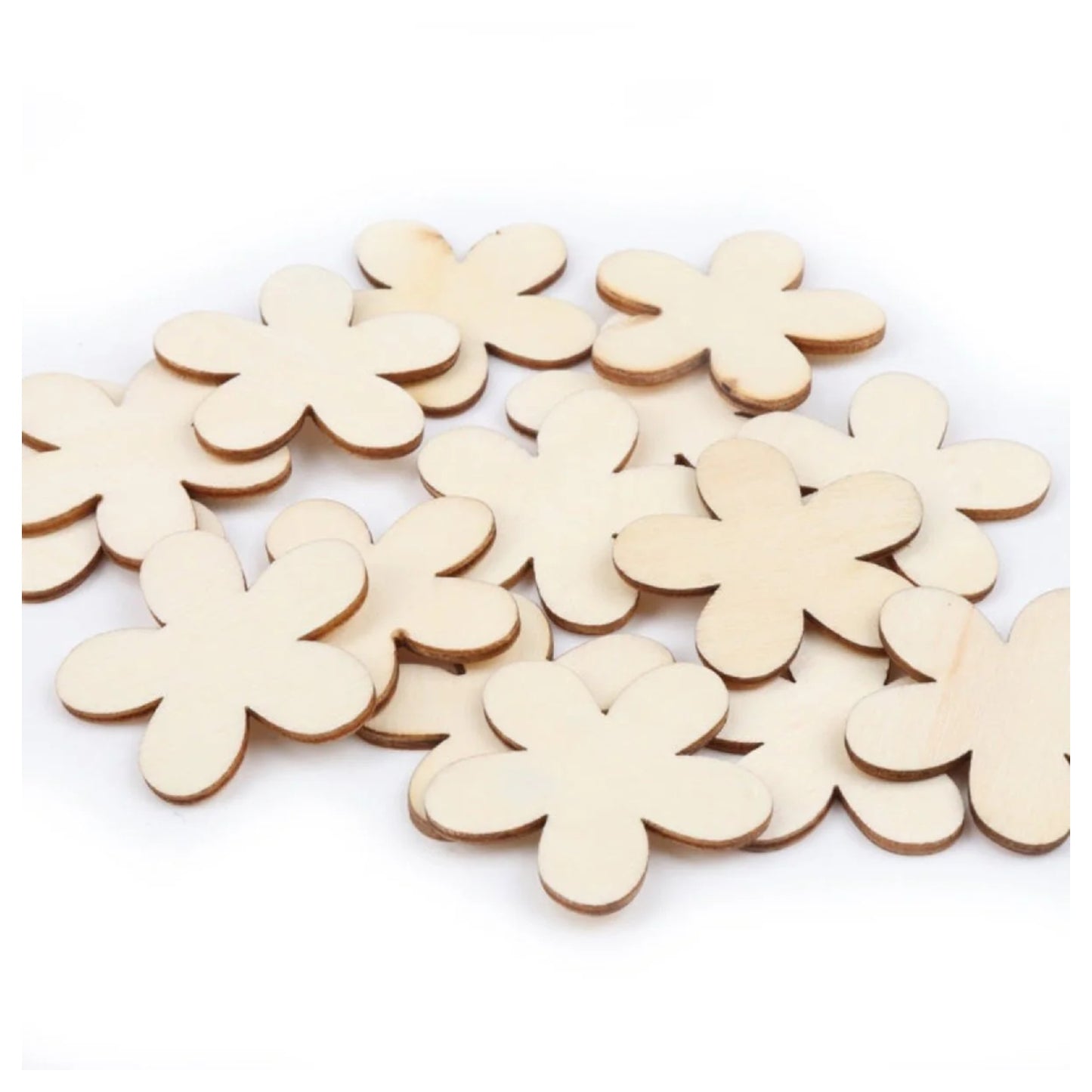50pcs 15/20/25/35mm Natural Wooden Flower Pattern Blanks Scrapbooking Home Arts Crafts Sketching - 15mm - Asia Sell