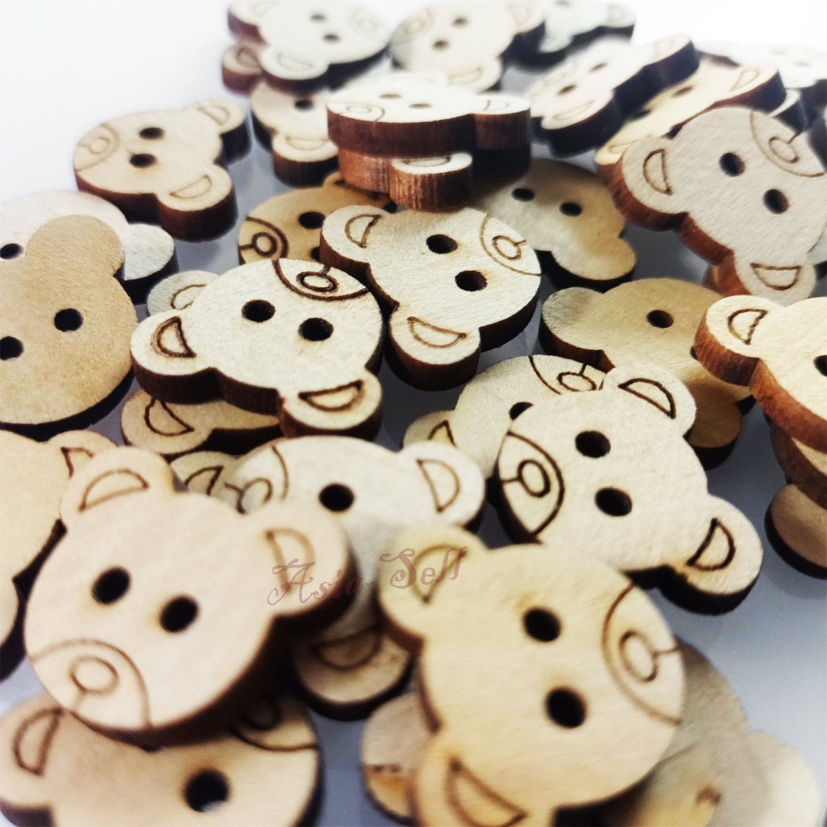 50pcs 19mm Teddy Bear Clothing Wooden Buttons 2 Hole Flatback Sewing Brown - - Asia Sell