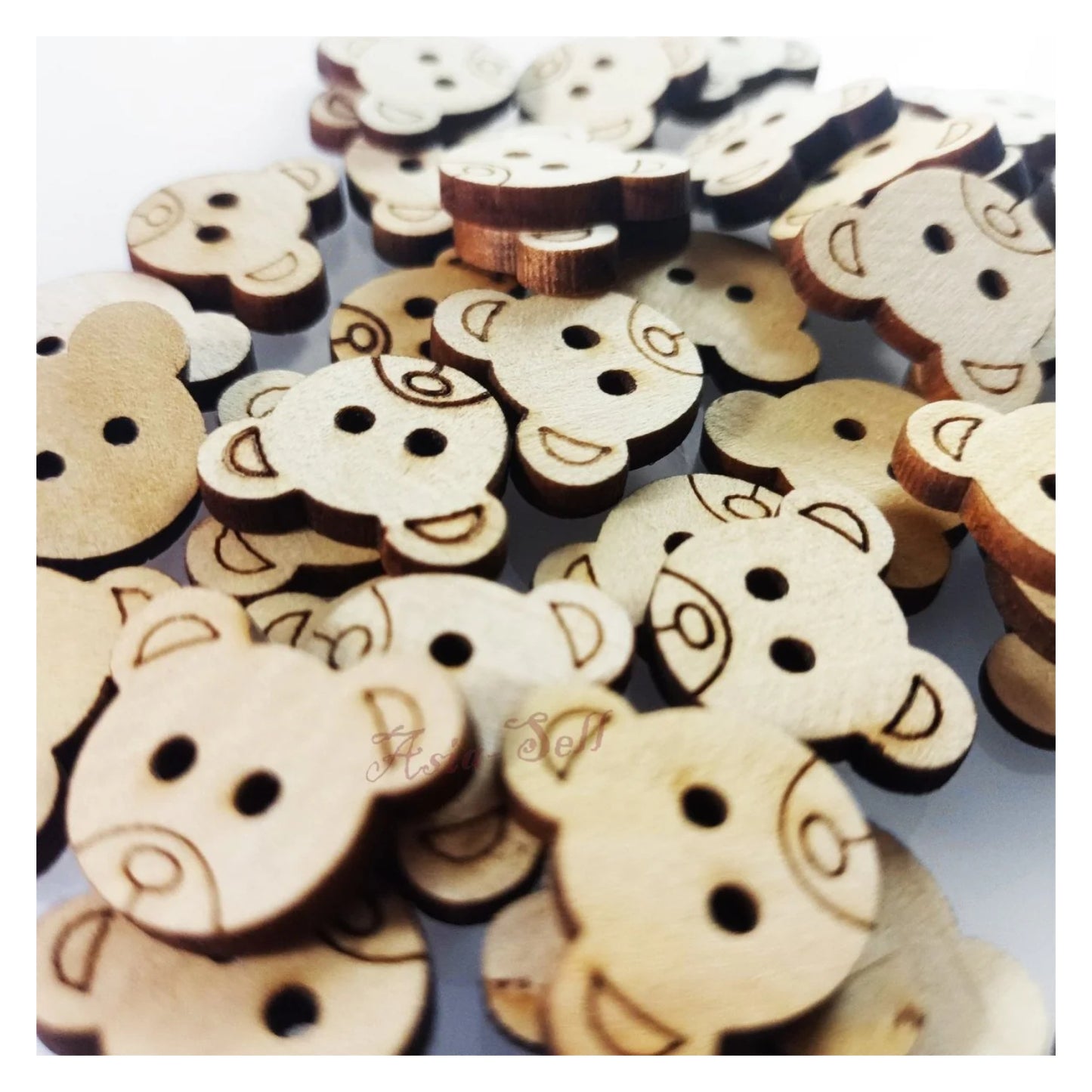 50pcs 19mm Teddy Bear Clothing Wooden Buttons 2 Hole Flatback Sewing Brown - - Asia Sell