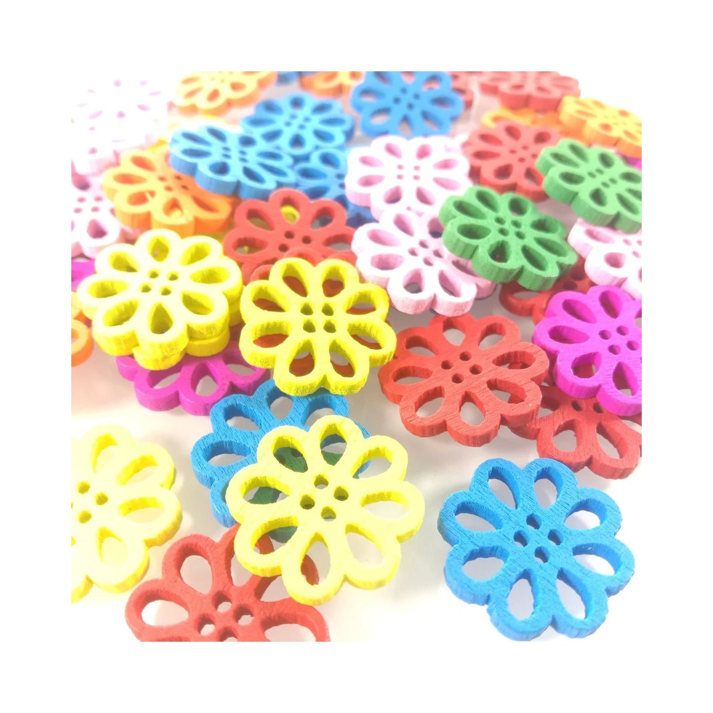 50pcs 20mm Colourful Bright Lotus Buttons Painted Wooden Shapes Mandala Flower Crafts - - Asia Sell