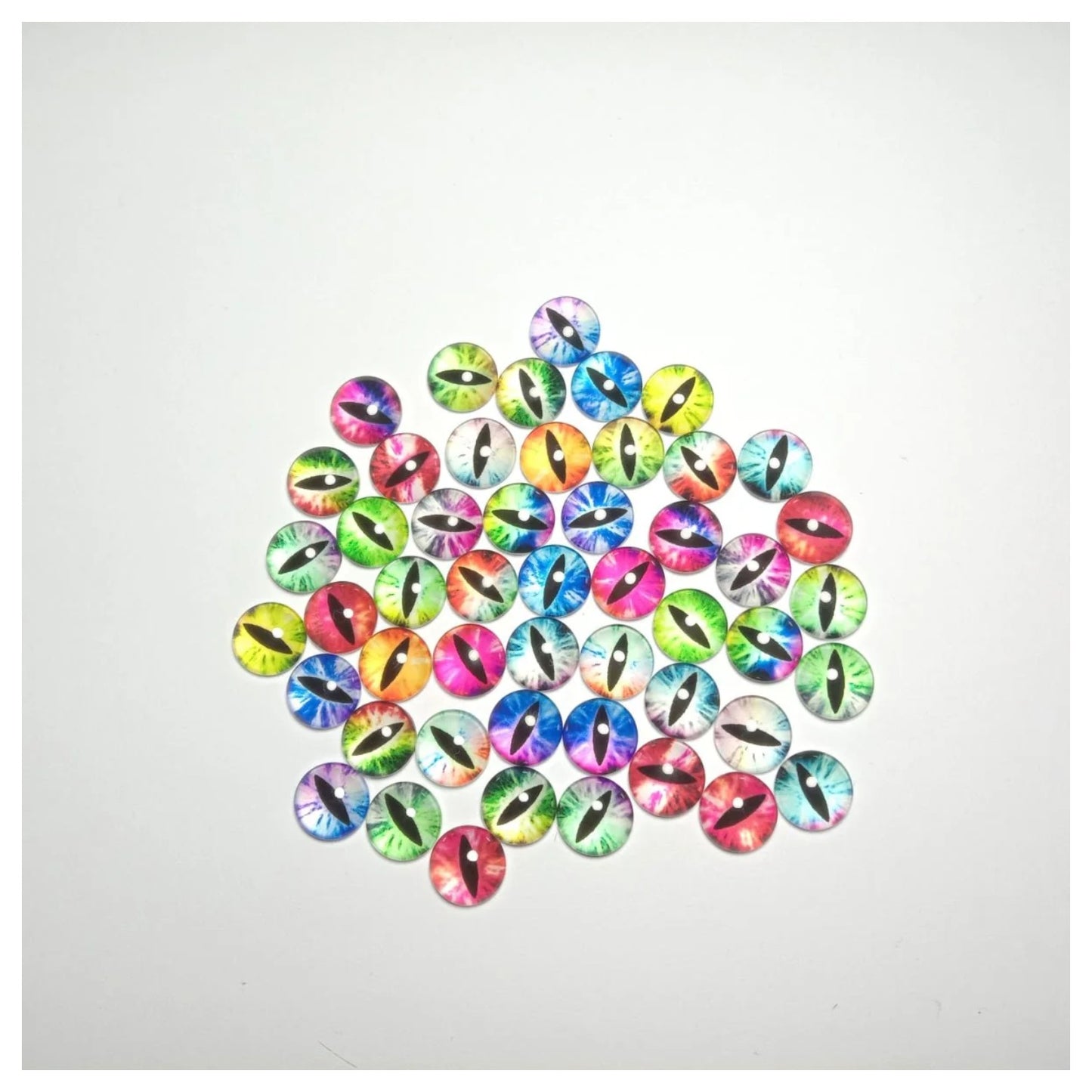50pcs / 25 Pairs Bright Shiny Colourful 12mm Cats Eyes Half Dome Glass Cabochons Flat Back - - Asia Sell