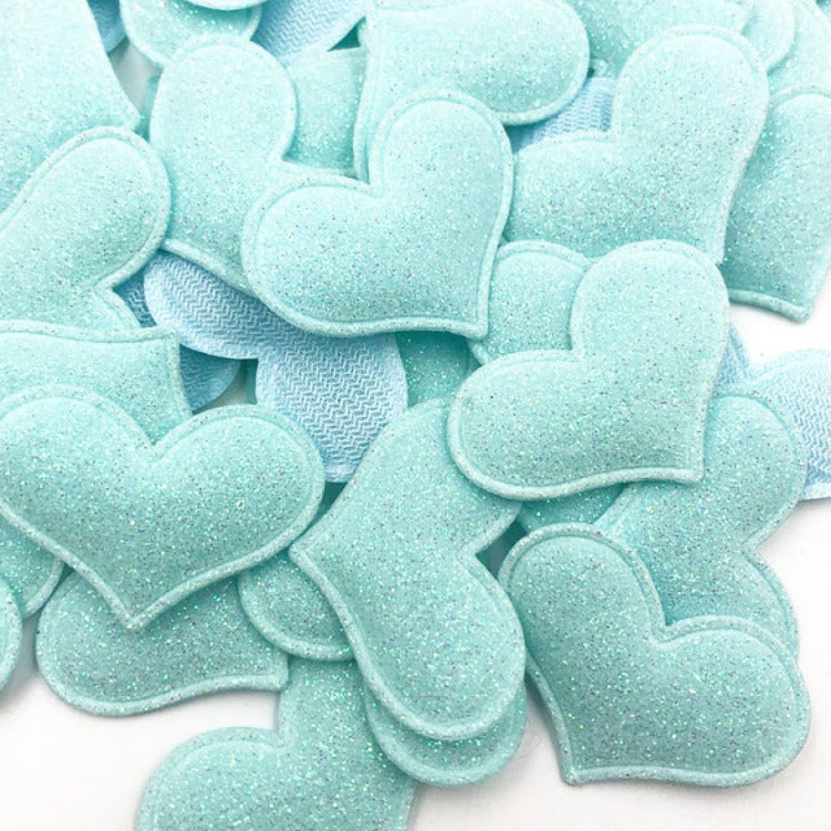 50pcs 35mmx30mm Glitter Padded Heart Felt Patches Appliques For Clothing Sewing DIY Wedding Decoration Toy Craft Shapes PU Leather - Blue - - Asia Sell