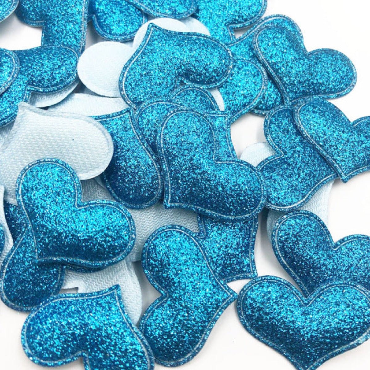 50pcs 35mmx30mm Glitter Padded Heart Felt Patches Appliques For Clothing Sewing DIY Wedding Decoration Toy Craft Shapes PU Leather - Dark Blue - - Asia Sell