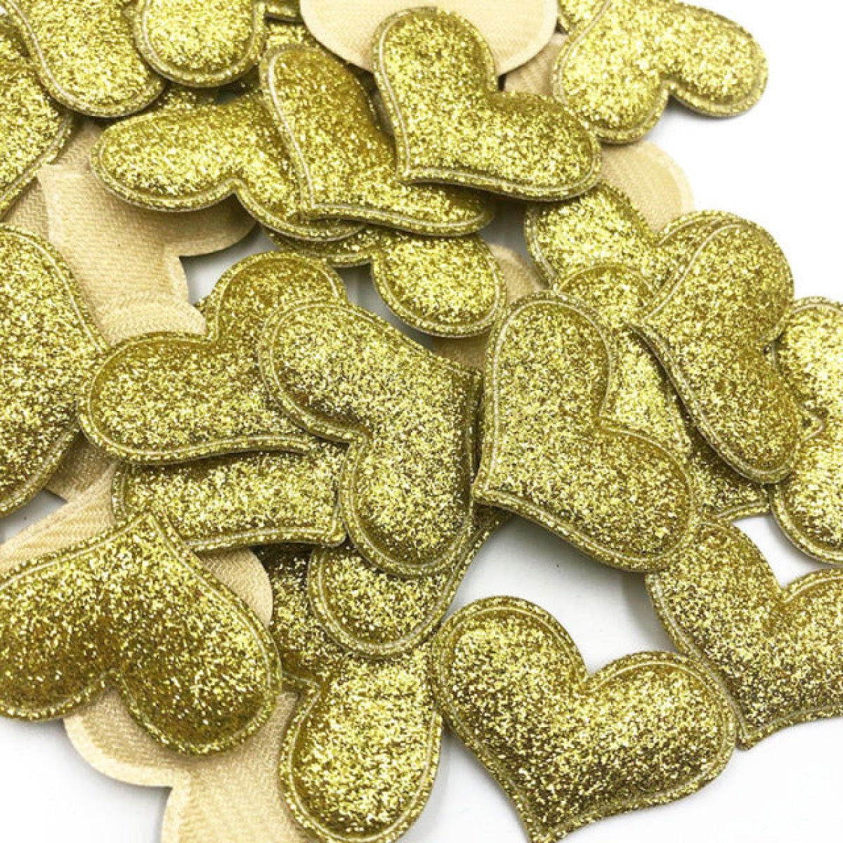50pcs 35mmx30mm Glitter Padded Heart Felt Patches Appliques For Clothing Sewing DIY Wedding Decoration Toy Craft Shapes PU Leather - Gold - Asia Sell