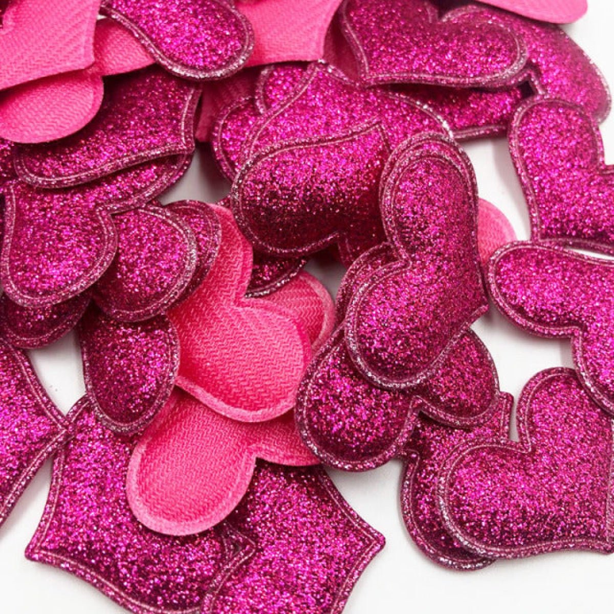 50pcs 35mmx30mm Glitter Padded Heart Felt Patches Appliques For Clothing Sewing DIY Wedding Decoration Toy Craft Shapes PU Leather - Hot Pink - Asia Sell