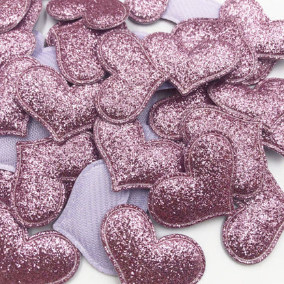 50pcs 35mmx30mm Glitter Padded Heart Felt Patches Appliques For Clothing Sewing DIY Wedding Decoration Toy Craft Shapes PU Leather - Mauve - - Asia Sell