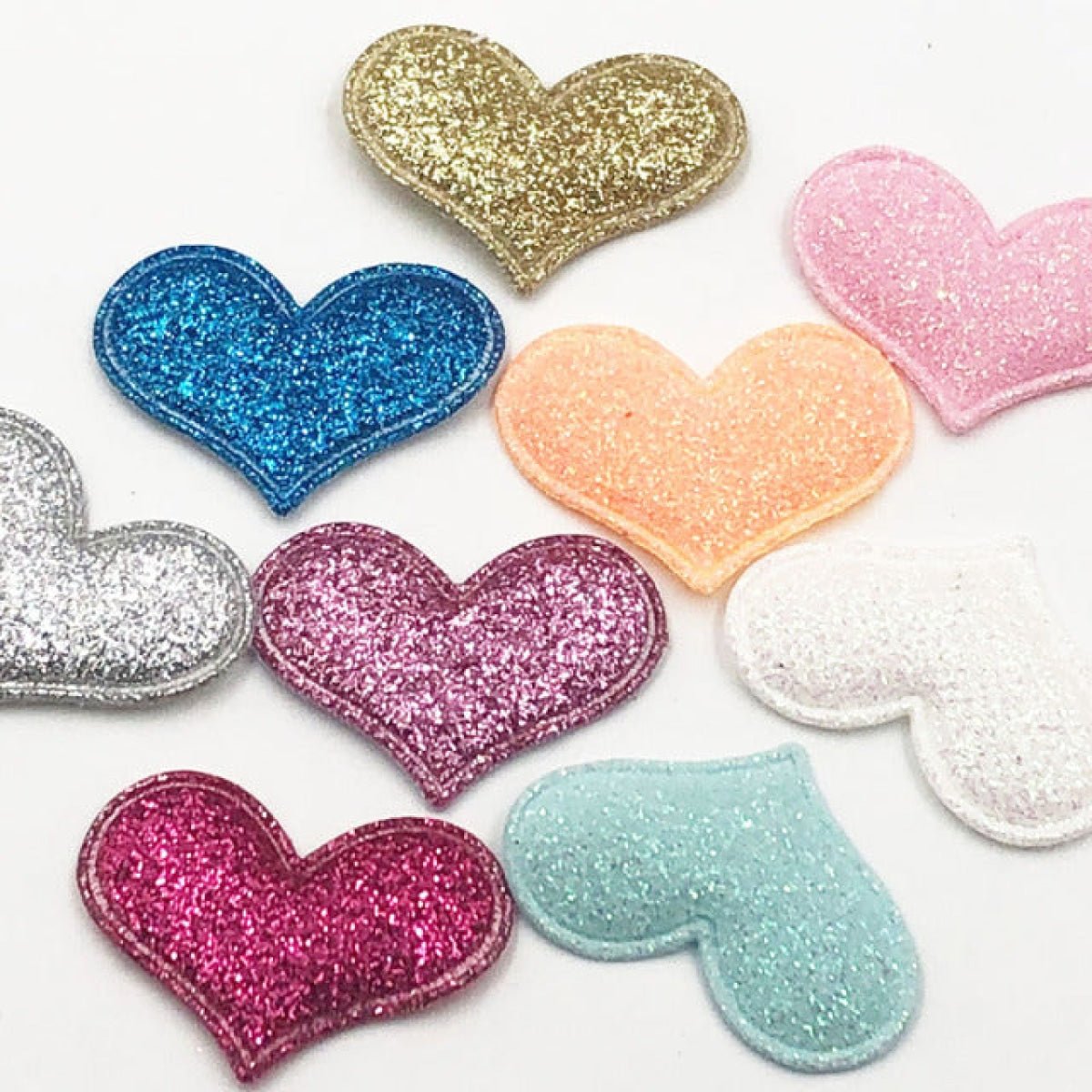 50pcs 35mmx30mm Glitter Padded Heart Felt Patches Appliques For Clothing Sewing DIY Wedding Decoration Toy Craft Shapes PU Leather - Mixed Colours - Asia Sell