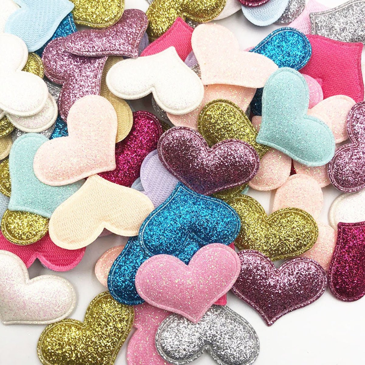 50pcs 35mmx30mm Glitter Padded Heart Felt Patches Appliques For Clothing Sewing DIY Wedding Decoration Toy Craft Shapes PU Leather - Mixed Colours - Asia Sell