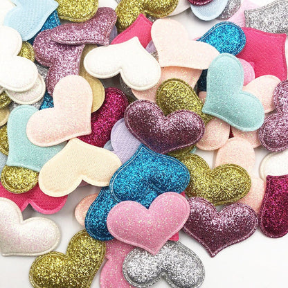 50pcs 35mmx30mm Glitter Padded Heart Felt Patches Appliques For Clothing Sewing DIY Wedding Decoration Toy Craft Shapes PU Leather - Mixed Colours - - Asia Sell