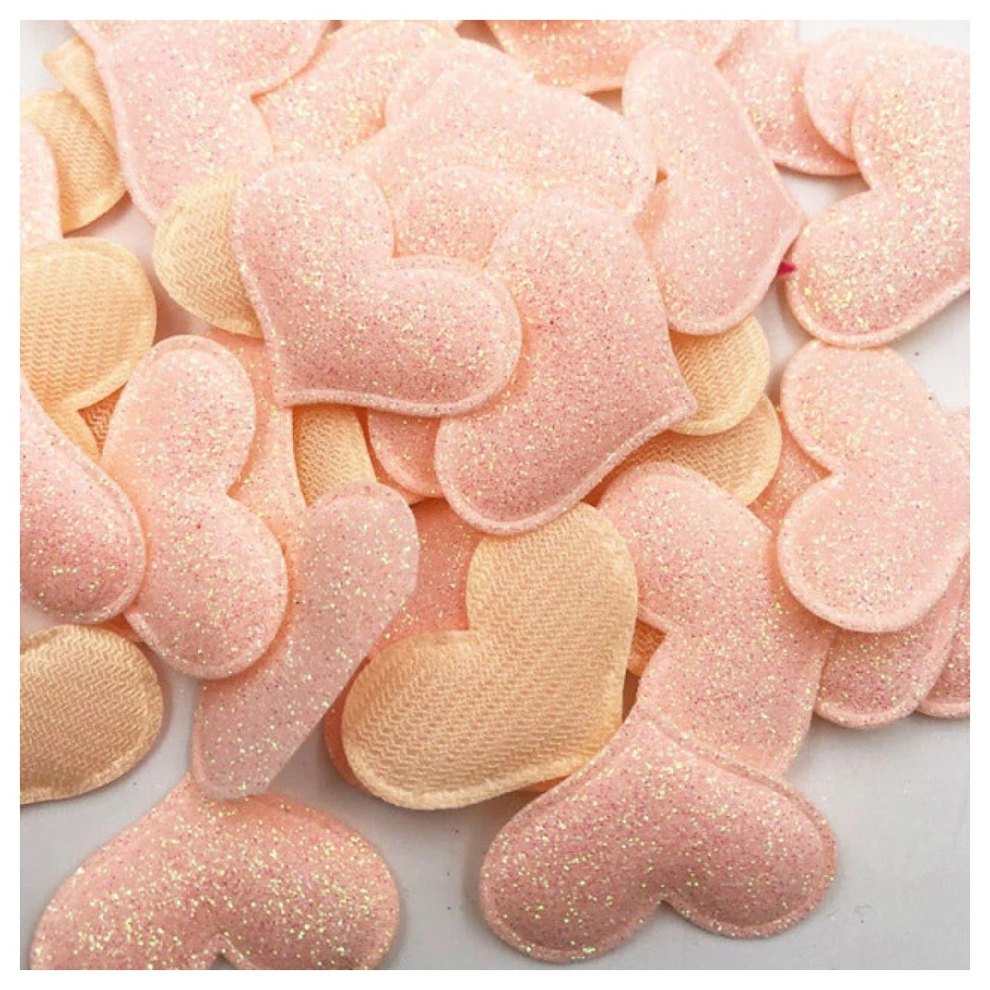 50pcs 35mmx30mm Glitter Padded Heart Felt Patches Appliques For Clothing Sewing DIY Wedding Decoration Toy Craft Shapes PU Leather - Peach - Asia Sell