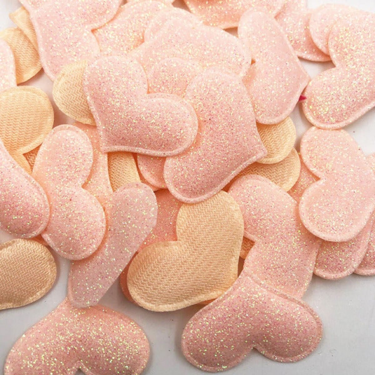 50pcs 35mmx30mm Glitter Padded Heart Felt Patches Appliques For Clothing Sewing DIY Wedding Decoration Toy Craft Shapes PU Leather - Peach - - Asia Sell