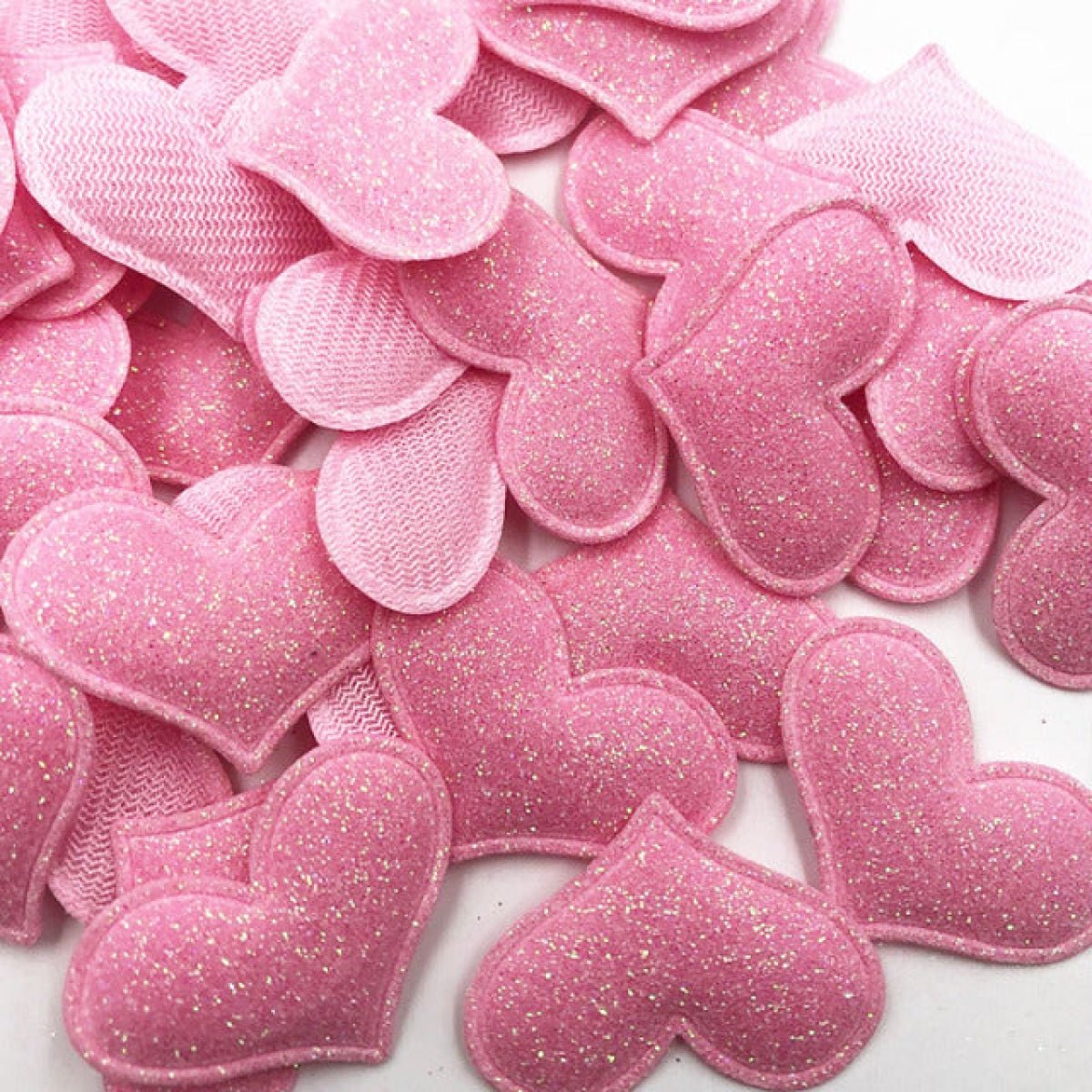 50pcs 35mmx30mm Glitter Padded Heart Felt Patches Appliques For Clothing Sewing DIY Wedding Decoration Toy Craft Shapes PU Leather - Pink - Asia Sell