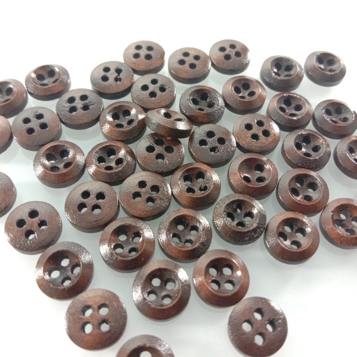 50pcs 9mm 4 Hole Dark Coffee Brown Wooden Buttons Sewing Round Wood Button Clothes for Handmade Clothes - - Asia Sell