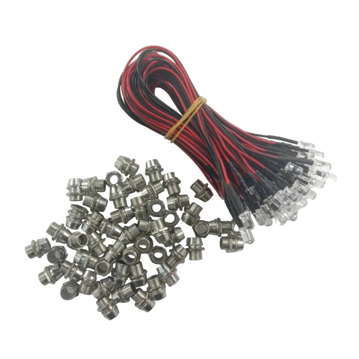 50pcs Each 3mm 12V Wired LEDs + Chrome Metal Surrounds White Blue Green UV Red Yellow Pink Cables Orange LED - UV - Asia Sell
