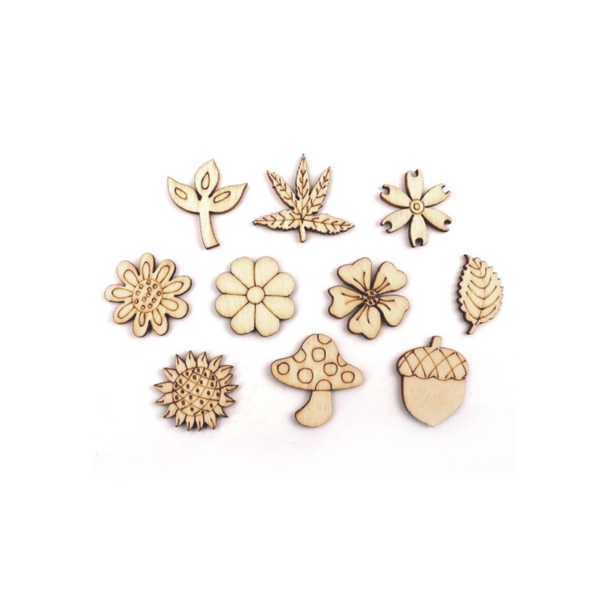 50pcs Flower Leaf Mushroom Acorn Shapes Wooden Forms Scrapbooking Craft DIY 24-30mm - - Asia Sell