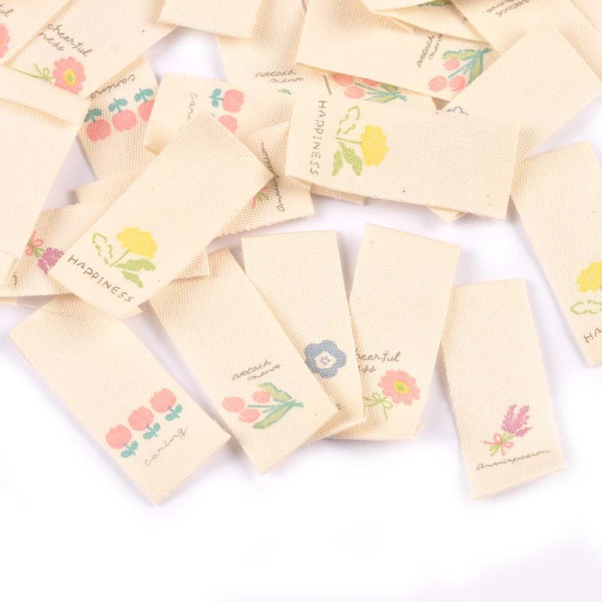 50pcs Handmade Printed Washable Clothing Labels Fabric Cloth For Sewing Accessories Care Bags Clothes Tag Handmade Crafts Supplies - Mixed Flowers - Asia Sell