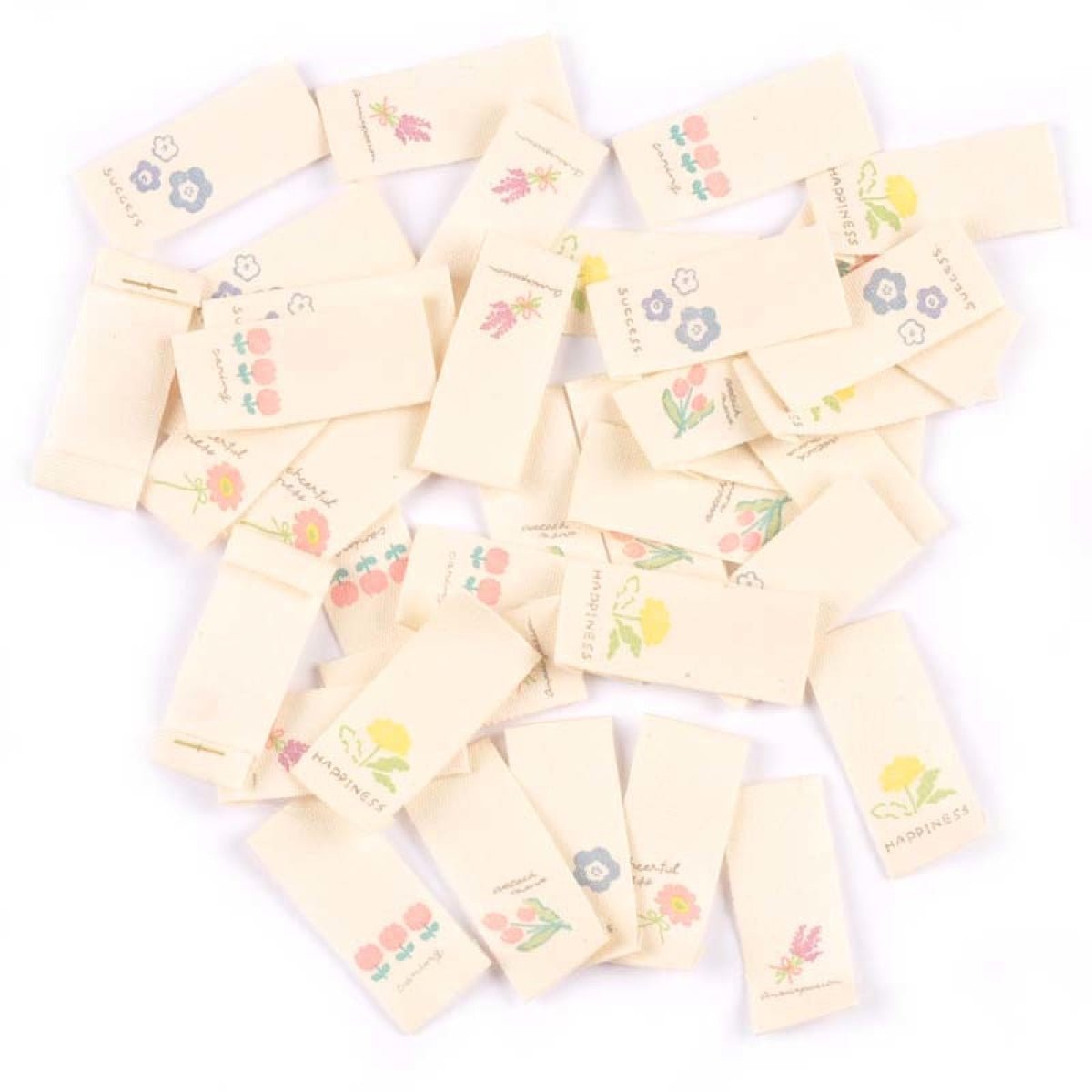 50pcs Handmade Printed Washable Clothing Labels Fabric Cloth For Sewing Accessories Care Bags Clothes Tag Handmade Crafts Supplies - Mixed Flowers - Asia Sell
