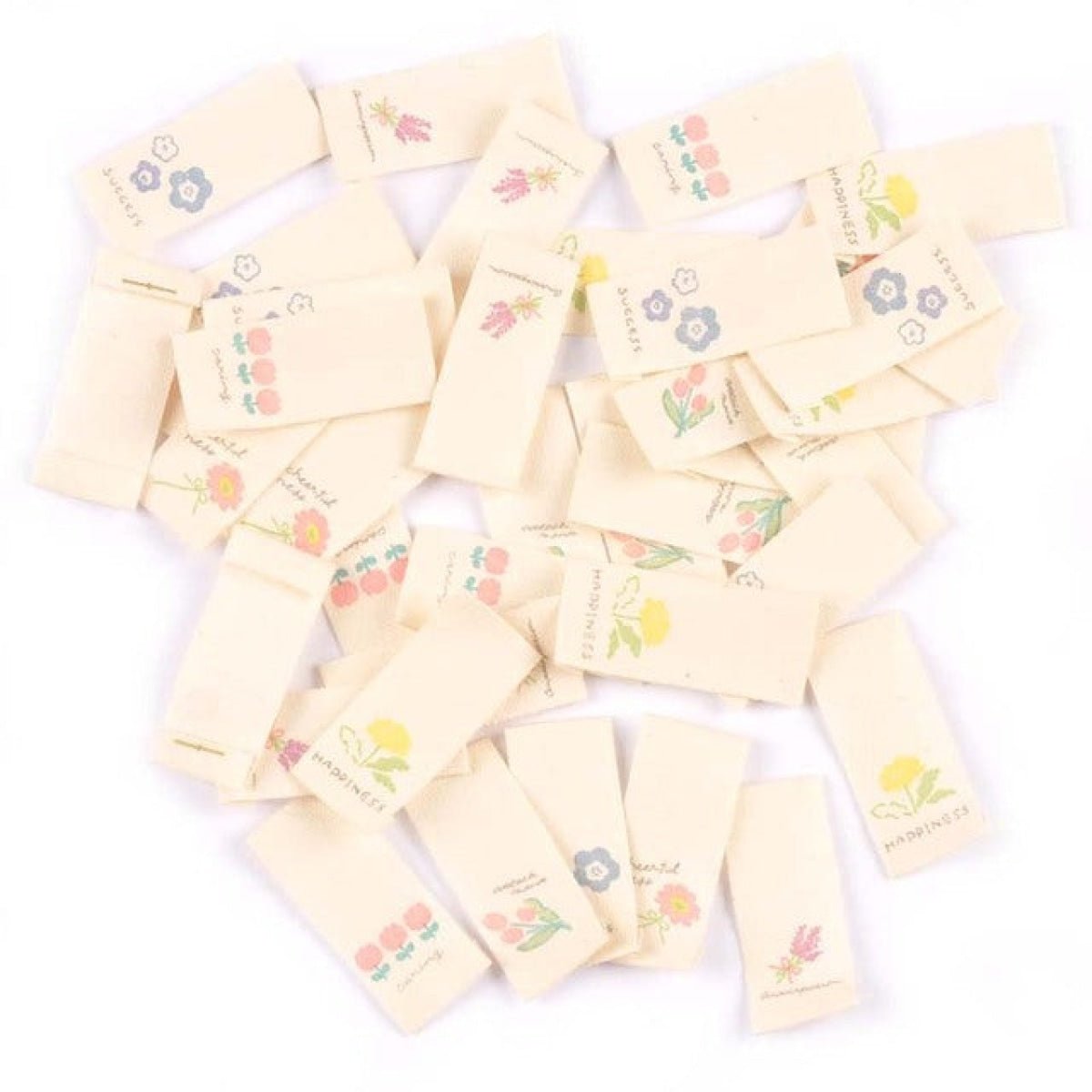 50pcs Handmade Printed Washable Clothing Labels Fabric Cloth For Sewing Accessories Care Bags Clothes Tag Handmade Crafts Supplies - Mixed Flowers - Asia Sell