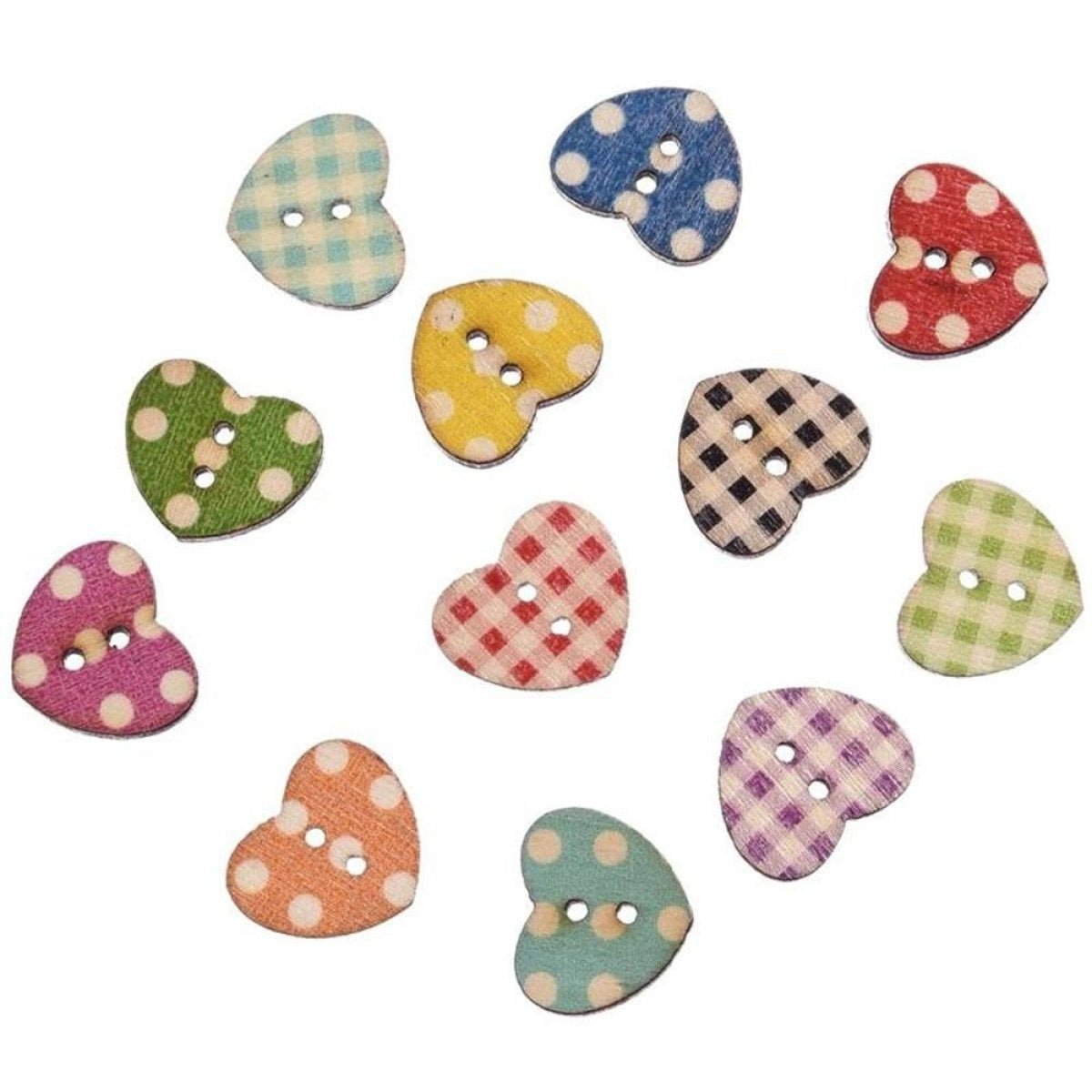 50pcs Heart Wooden Buttons Mixed Pattern 2-Hole Button 16x14mm DIY - - Asia Sell
