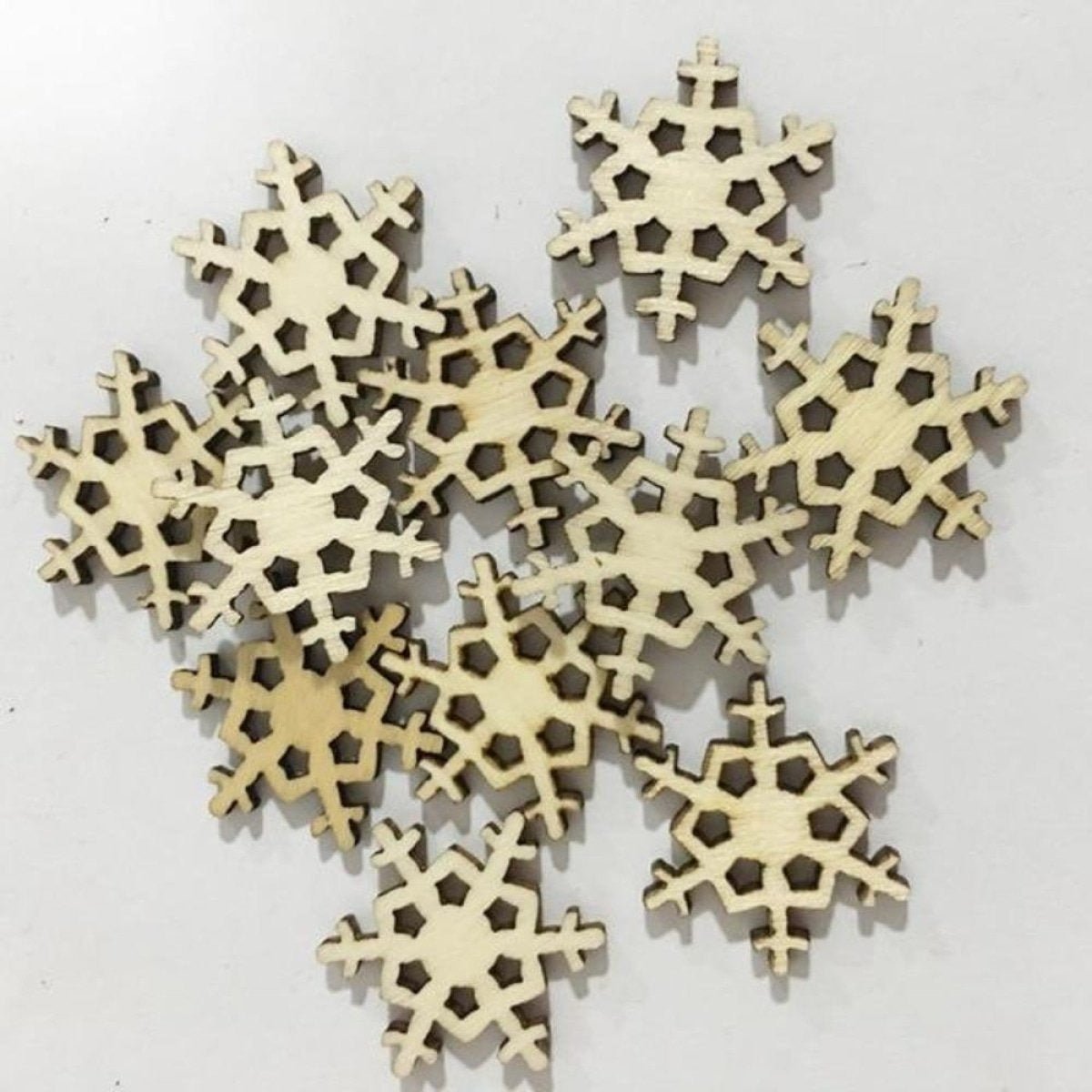 50pcs Natural Wood Craft Christmas Pendant Hanging Ornament Reindeer Xmas Tree Snowflakes Decor Home Set A - Snow 2 - Asia Sell