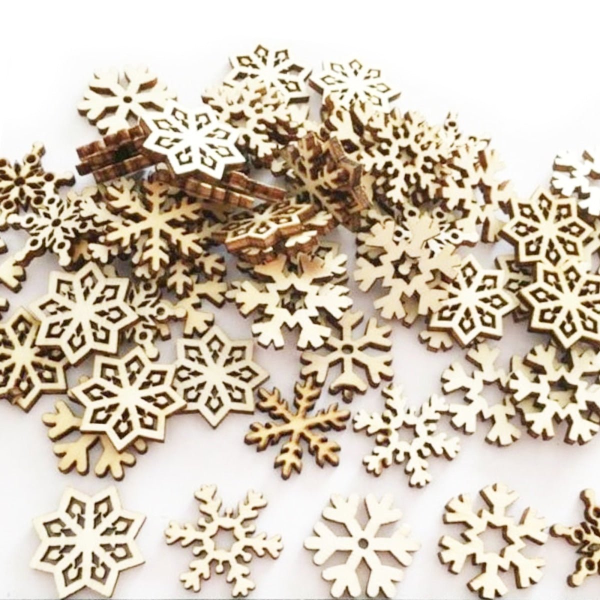 50pcs Natural Wood Craft Christmas Pendant Hanging Ornament Reindeer Xmas Tree Snowflakes Decor Home Set A - Snow Various - Asia Sell