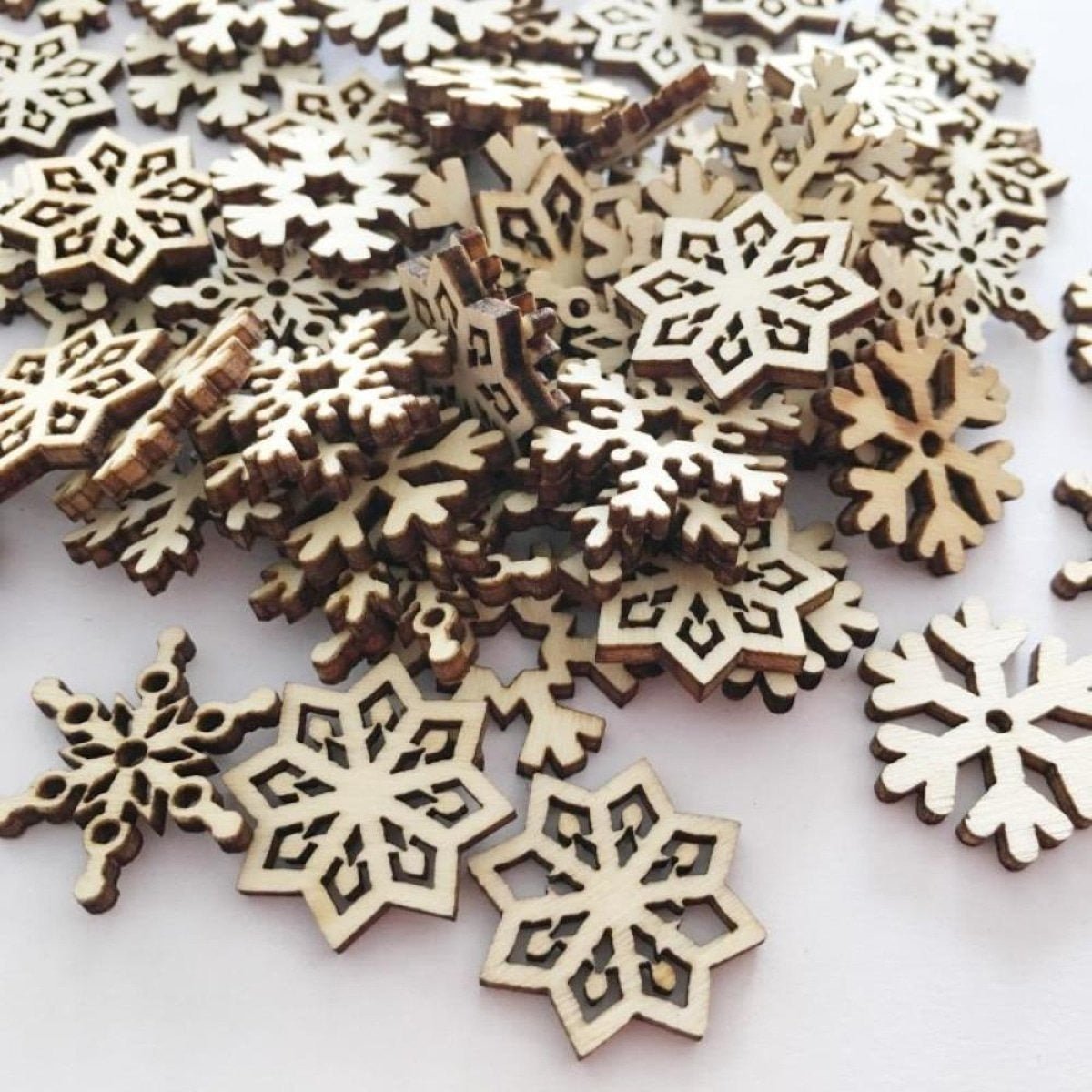 50pcs Natural Wood Craft Christmas Pendant Hanging Ornament Reindeer Xmas Tree Snowflakes Decor Home Set A - Trees Mixed - Asia Sell