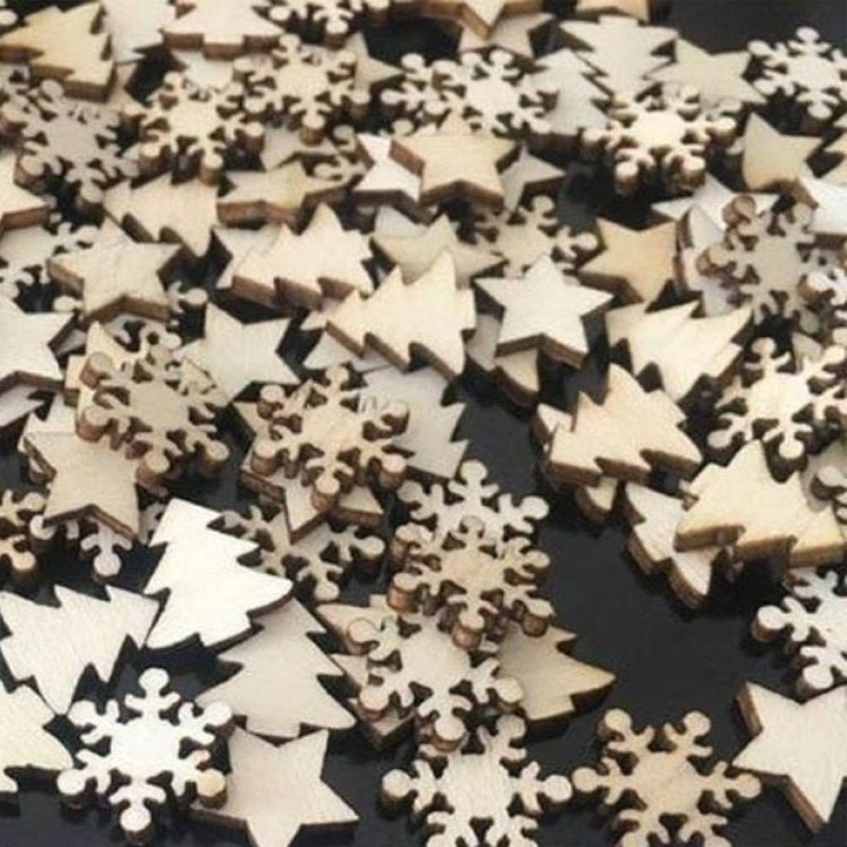 50pcs Natural Wood Craft Christmas Pendant Hanging Ornament Reindeer Xmas Tree Snowflakes Decor Home Set A - Trees Stars Snow 15mm - Asia Sell