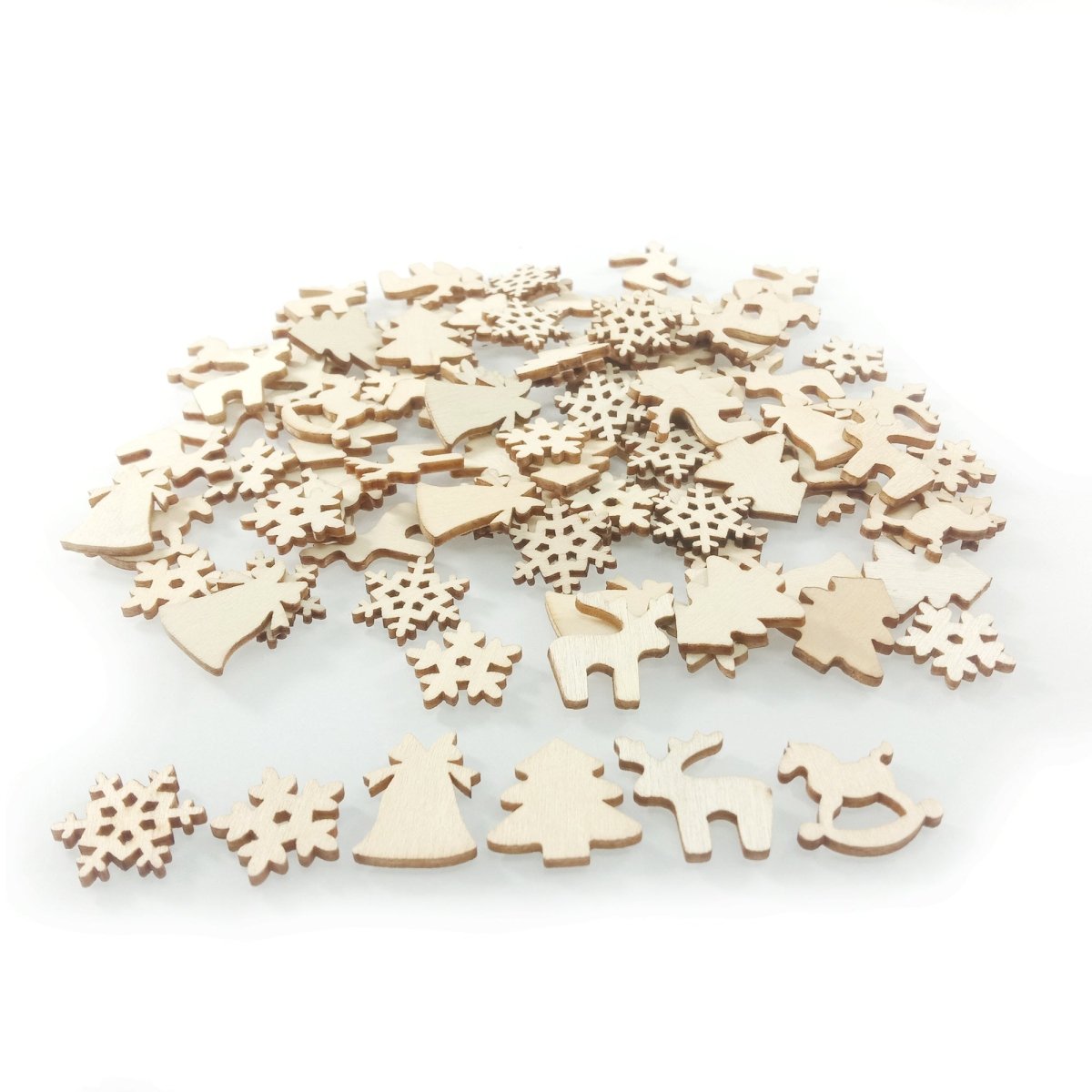 50pcs Natural Wood Craft Christmas Pendant Hanging Ornament Reindeer Xmas Tree Snowflakes New Year Decor Home Decorations - Angel Rocking Horse Reindeer Snow Tree - Asia Sell