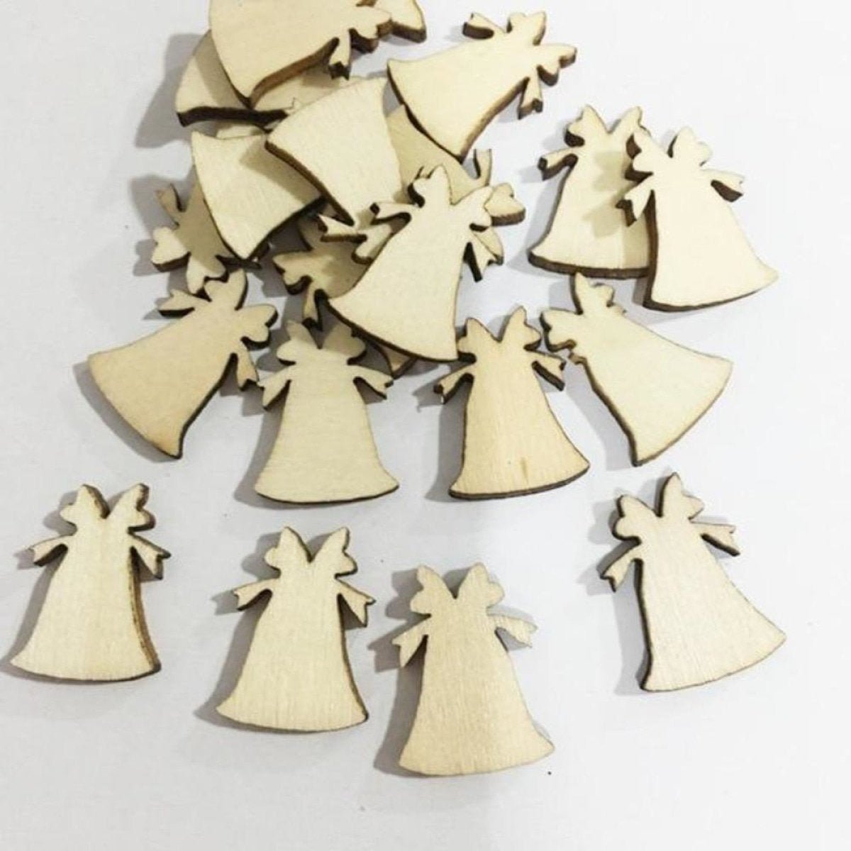 50pcs Natural Wood Craft Christmas Pendant Hanging Ornament Reindeer Xmas Tree Snowflakes New Year Decor Home Decorations - Angels 19mm - Asia Sell
