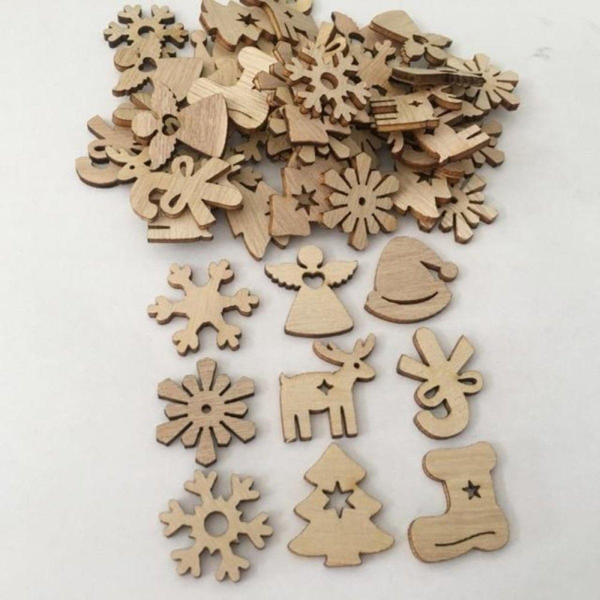 50pcs Natural Wood Craft Christmas Pendant Hanging Ornament Reindeer Xmas Tree Snowflakes New Year Decor Home Decorations - Christmas Mix 2 - Asia Sell