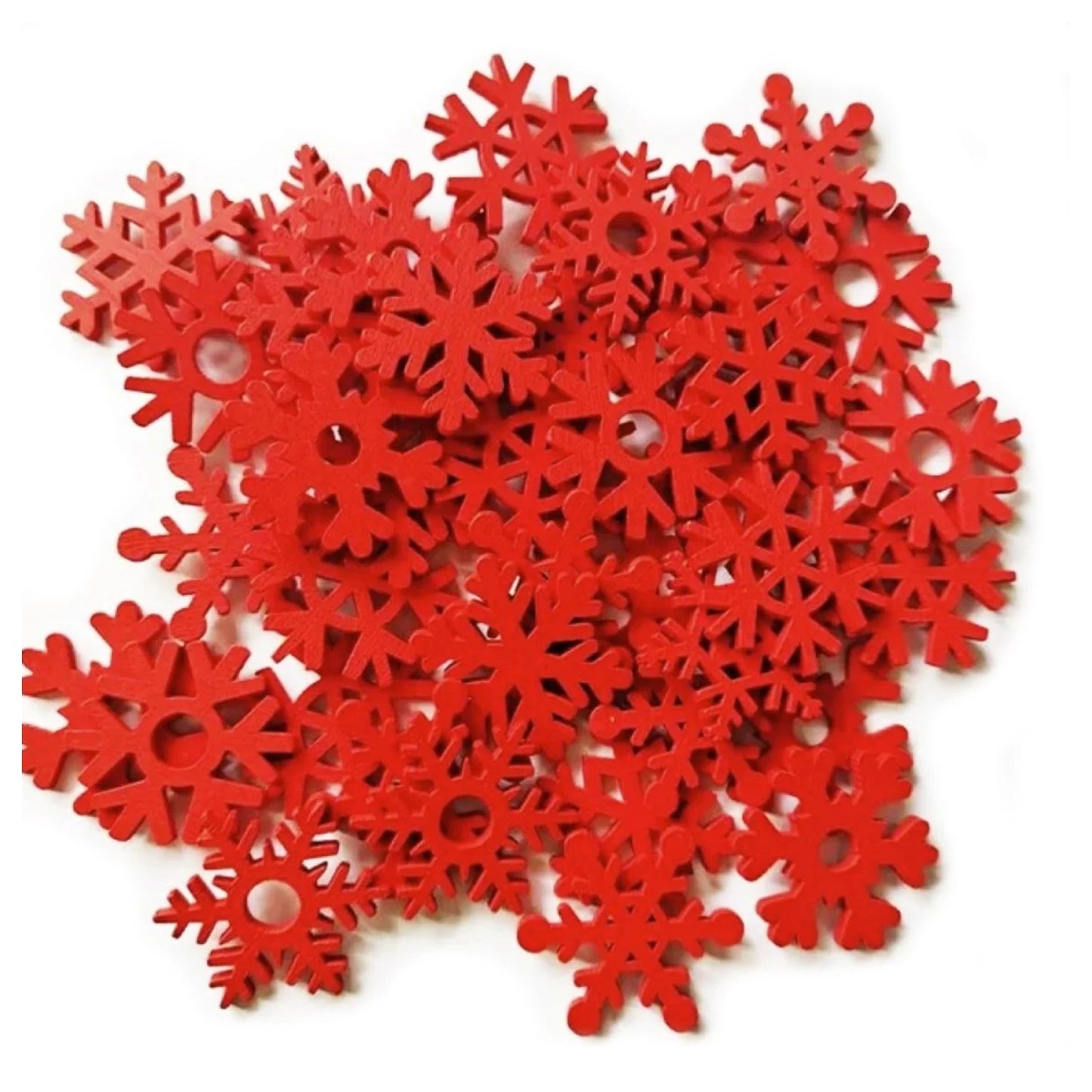 50pcs Natural Wood Craft Christmas Pendant Hanging Ornament Reindeer Xmas Tree Snowflakes New Year Decor Home Decorations - Red Snow - Asia Sell