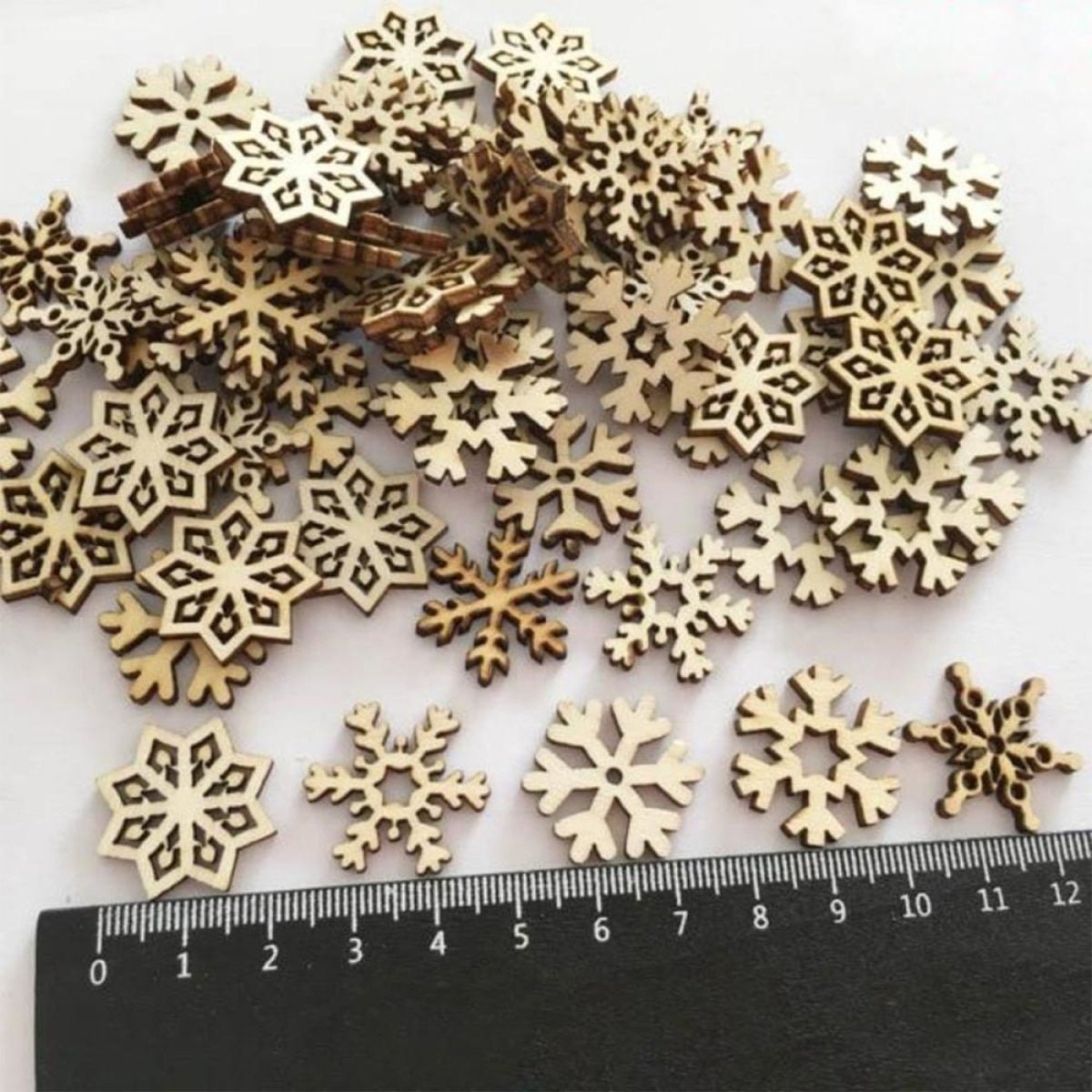 50pcs Natural Wood Craft Christmas Pendant Hanging Ornament Reindeer Xmas Tree Snowflakes New Year Decor Home Decorations - Snow Various - Asia Sell