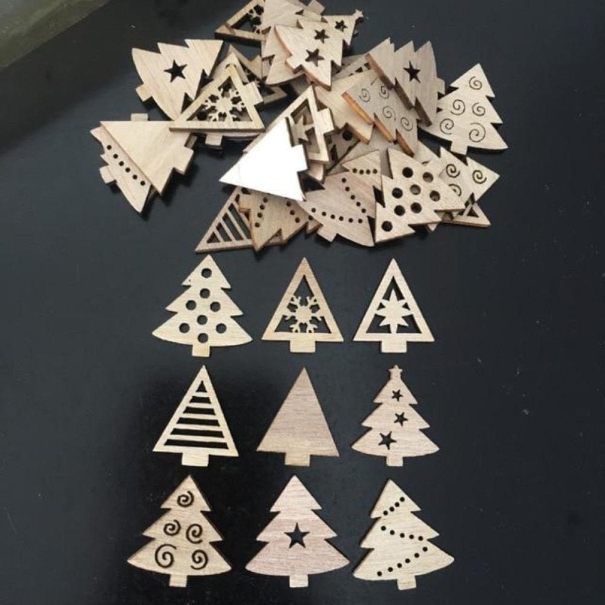 50pcs Natural Wood Craft Christmas Pendant Hanging Ornament Reindeer Xmas Tree Snowflakes New Year Decor Home Decorations - Trees Mixed - Asia Sell