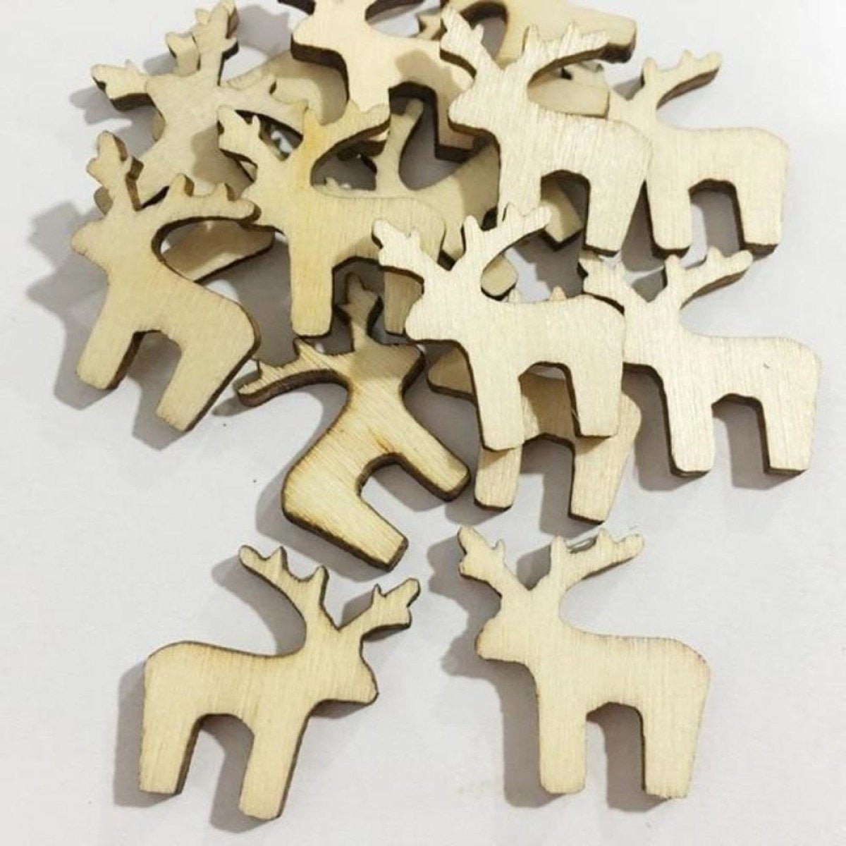 50pcs Natural Wood Craft Christmas Tree Ornament Reindeer Xmas Tree Snowflakes Home Decorations Set B - Reindeer 21mm - Asia Sell