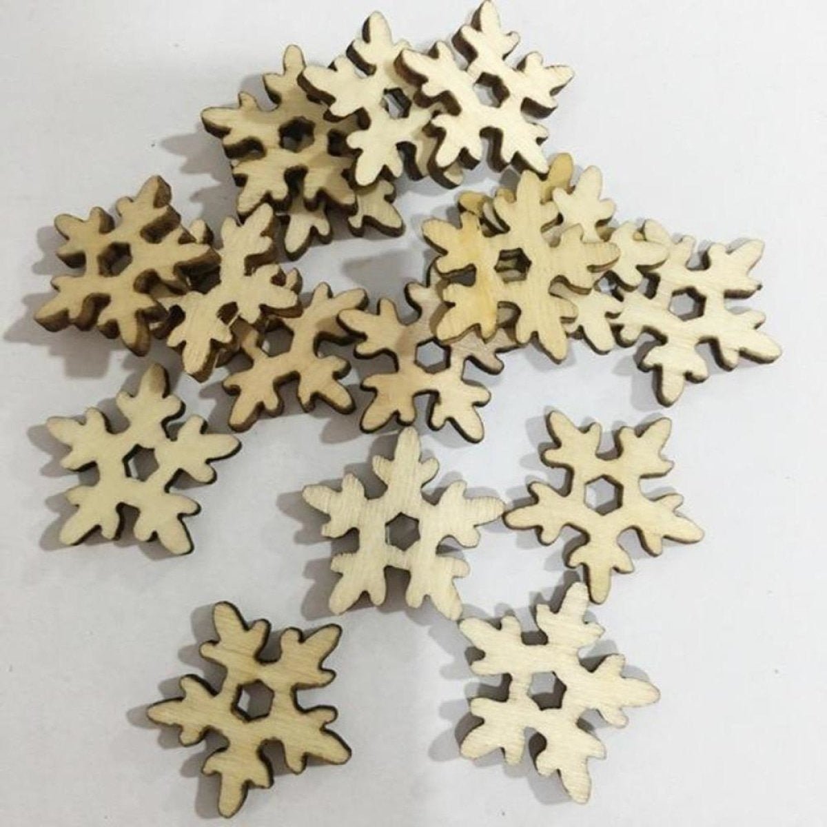 50pcs Natural Wood Craft Christmas Tree Ornament Reindeer Xmas Tree Snowflakes Home Decorations Set B - Snow - Asia Sell