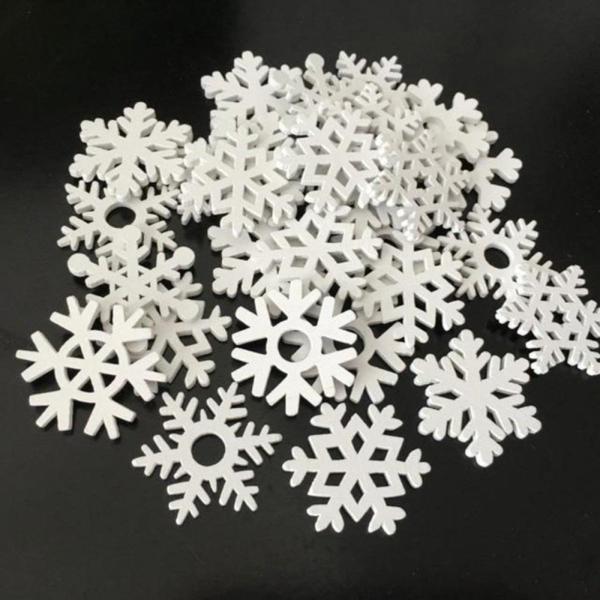 50pcs Natural Wood Craft Christmas Tree Ornament Reindeer Xmas Tree Snowflakes Home Decorations Set B - White Snow - Asia Sell