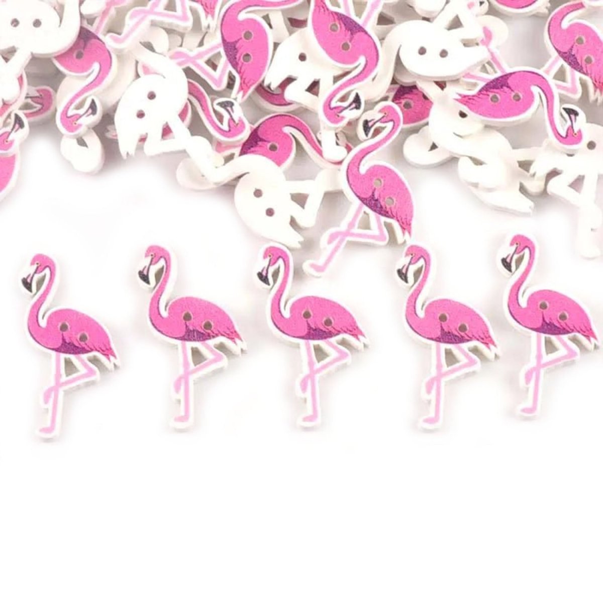 50pcs Painted Flamingo Wooden Buttons Pink 2-Hole For Clothes Scrapbook 36x20mm DIY - - Asia Sell