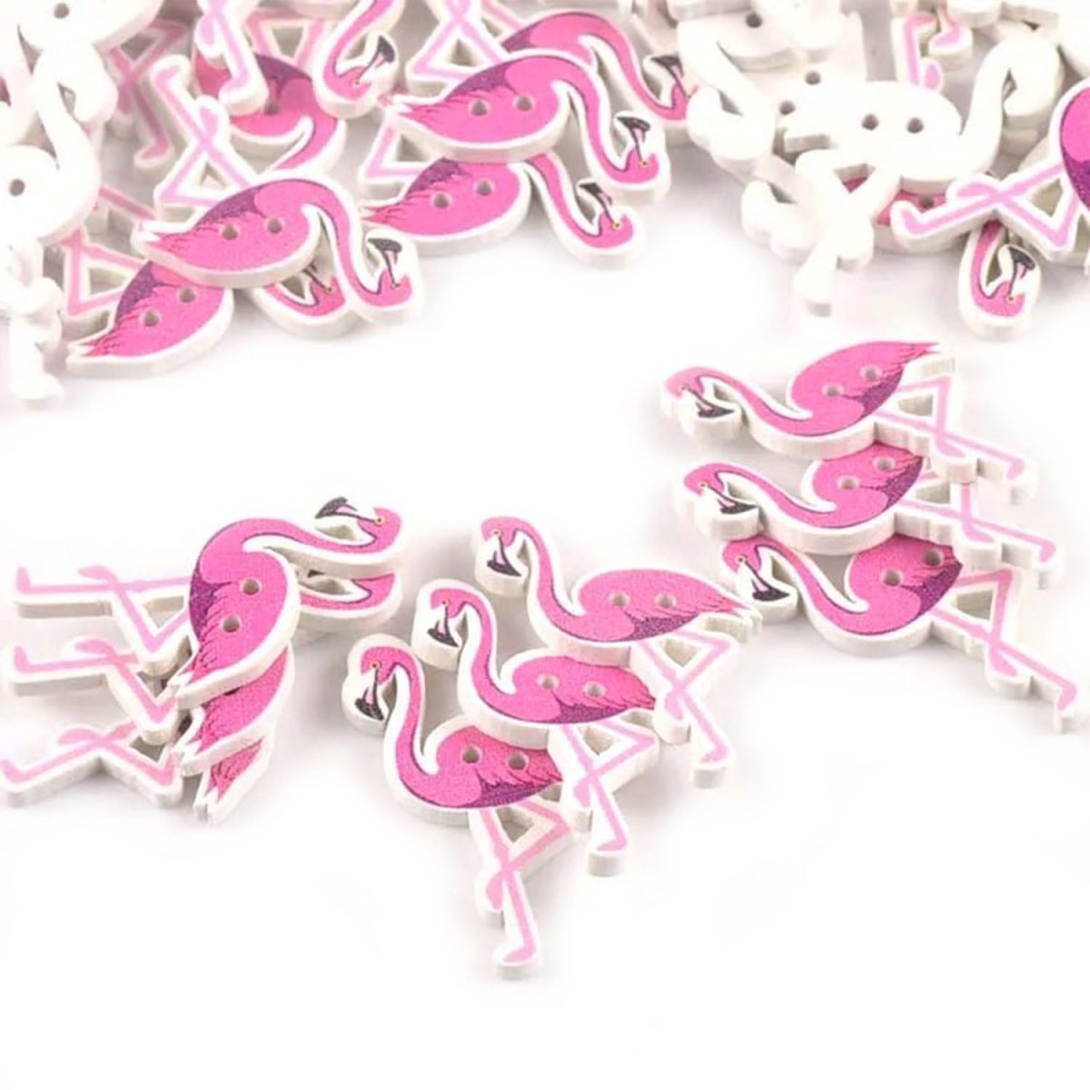 50pcs Painted Flamingo Wooden Buttons Pink 2-Hole For Clothes Scrapbook 36x20mm DIY - - Asia Sell