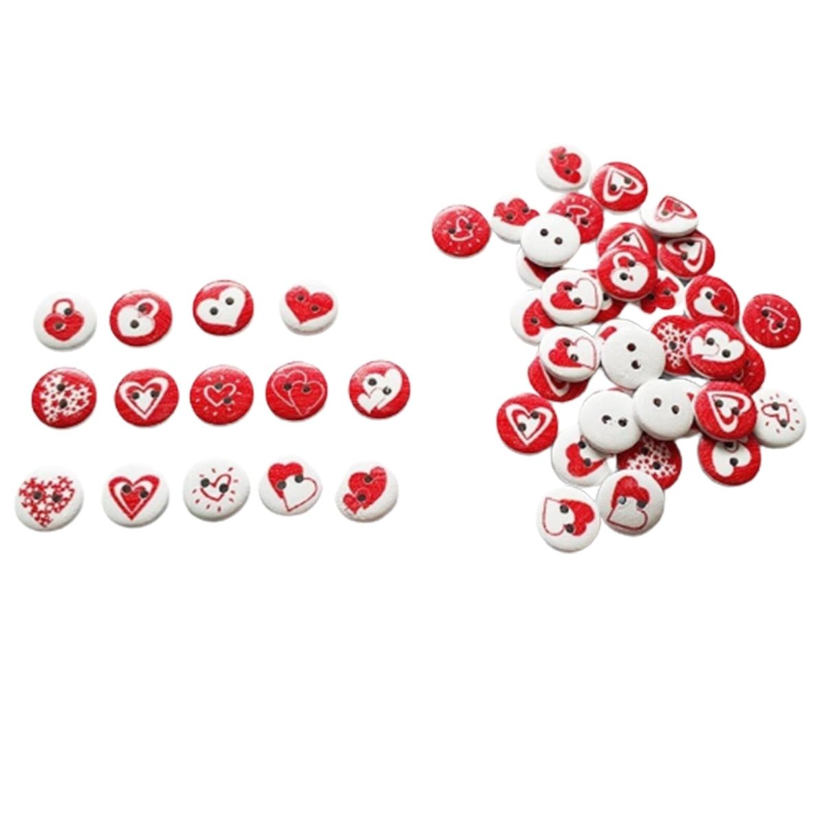 50pcs Printed Round Wooden Buttons 2 Holes 15mm Mixed Wood Clothing - Heart printed - Asia Sell