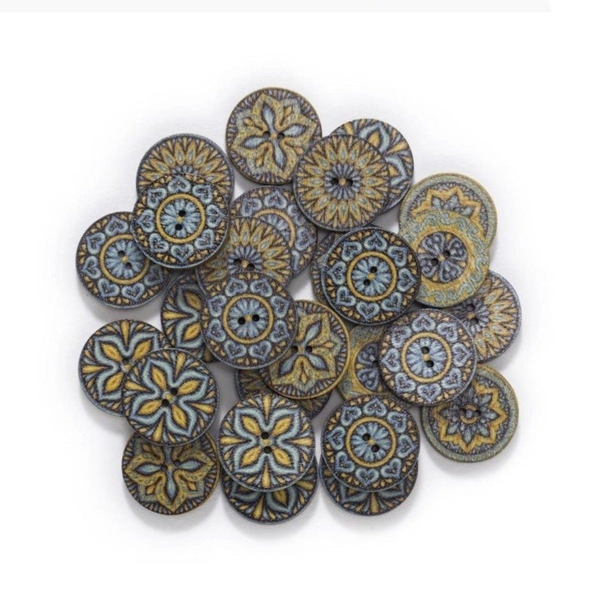 50pcs Retro Wood Buttons Handmade Clothes 15-25mm Sewing Scrapbook Clothing - Blue Yellow - 15mm - Asia Sell