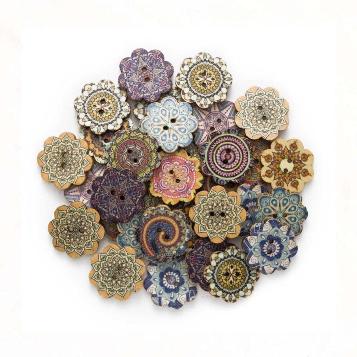 50pcs Retro Wood Buttons Handmade Clothes 15-25mm Sewing Scrapbook Clothing - Flowers 4 - 20mm - Asia Sell