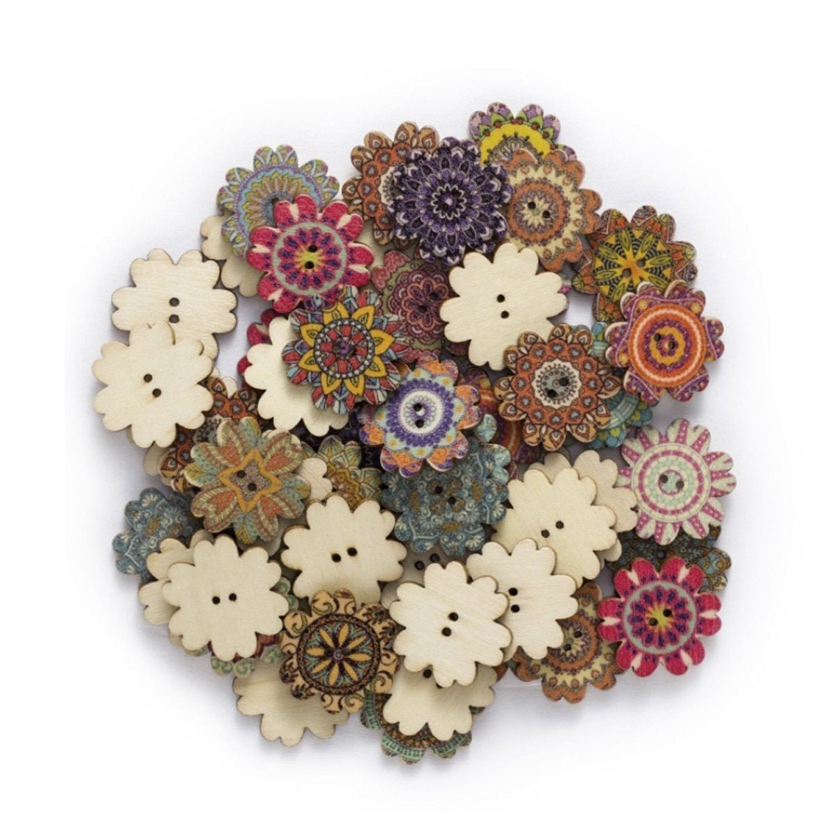50pcs Retro Wood Buttons Handmade Clothes 15-25mm Sewing Scrapbook Clothing - Flowers 5 - 15mm - Asia Sell