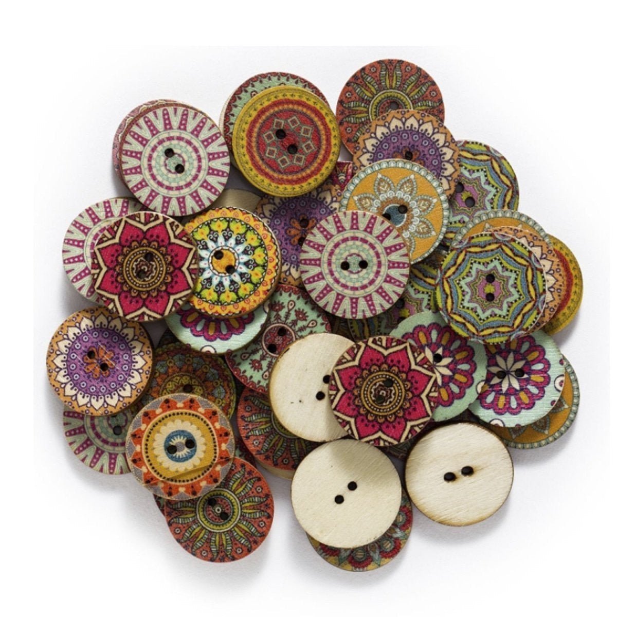 50pcs Retro Wood Buttons Handmade Clothes 15-25mm Sewing Scrapbook Clothing - Pinwheel - 15mm - Asia Sell
