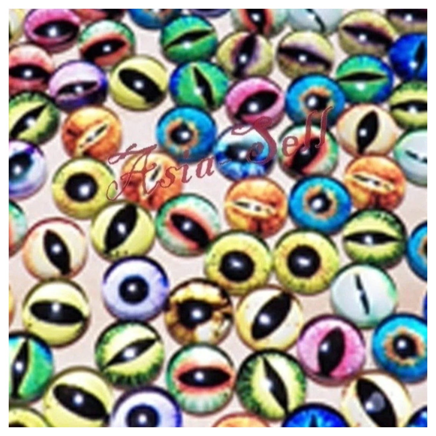 50pcs Round 6mm Glass Eyes Dragon Lizard Frog Eyeballs Mixed - - Asia Sell