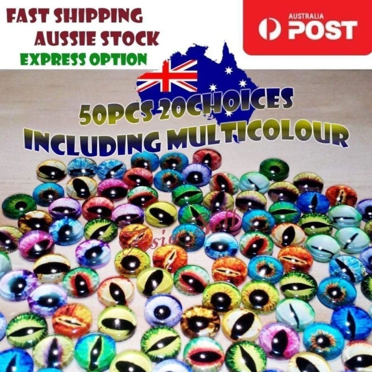 50pcs Round 8mm Glass Eyes Dragon Lizard Frog Eyeballs Mixed Set - - Asia Sell