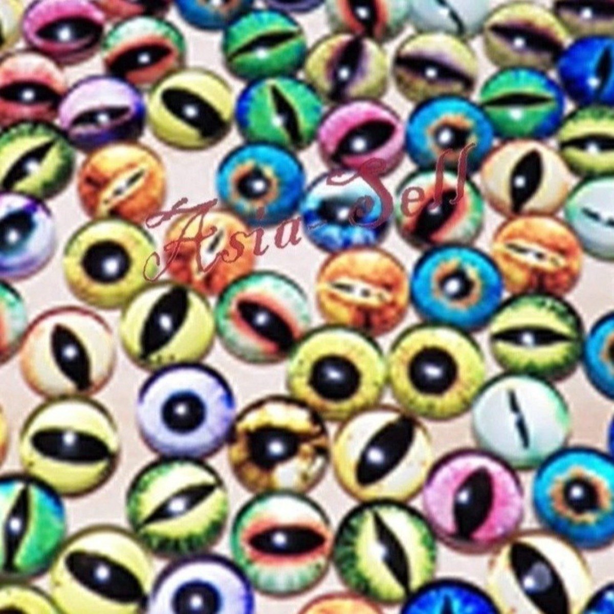 50pcs Round 8mm Glass Eyes Dragon Lizard Frog Eyeballs Mixed Set - - Asia Sell