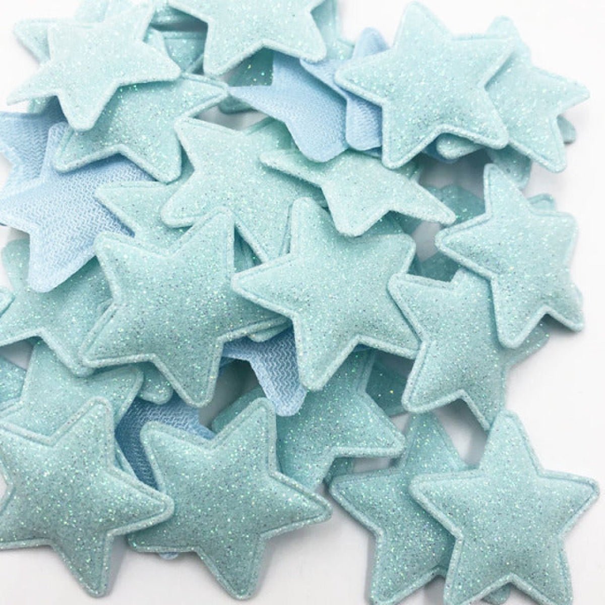 50pcs Sparkling Padded Glitter Stars Clothing Appliques DIY Apparel Accessories Christmas Decorations Large Patch Craft Toy Shapes PU Leather - Light Blue - Asia Sell