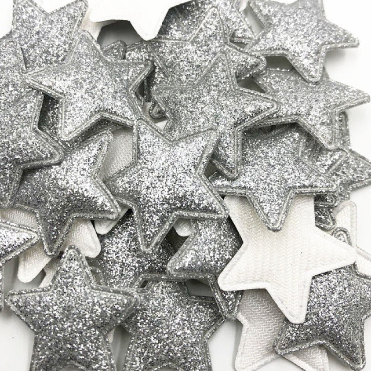 50pcs Sparkling Padded Glitter Stars Clothing Appliques DIY Apparel Accessories Christmas Decorations Large Patch Craft Toy Shapes PU Leather - Silver - Asia Sell